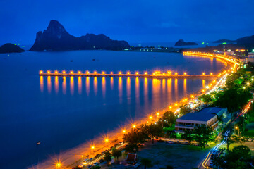 Fototapeta na wymiar Viewpoint of Khao Chong Krachok at sunset, Prachuapkhirikhan province, Thailand.