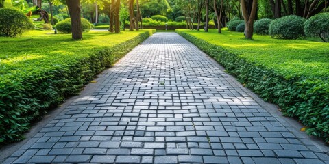 Driveway Or Walkway, Constructed With Ecoconscious Permeable Materials For Water Drainage. Сoncept Ecofriendly Driveway, Permeable Walkway, Sustainable Construction, Water Drainage Solutions - obrazy, fototapety, plakaty