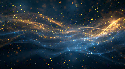 a blue and gold abstract background with sparks and m - obrazy, fototapety, plakaty