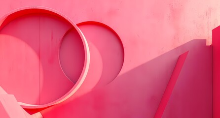 A vibrant and playful display of carmine circles on a pink wall, evoking a sense of abstract art and a heart's beating with colorful intensity