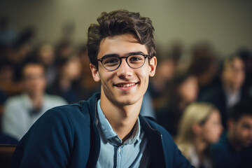 Obraz premium Photo image of smiling intelligent student studying in college made with generative ai concept