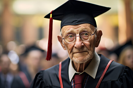 AI generative photo image of mature intelligent man graduation wearing tassel headwear hat