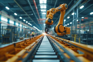 Fototapeta premium High-Tech Robotics and Automation: Revolutionizing Industrial Packaging and Logistics, Industry 4.0 Advancements: Streamlining Efficiency in Manufacturing and Distribution