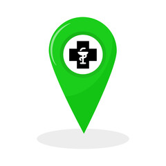 Obraz premium Point pin location icon with drugstore pharmacy zone 