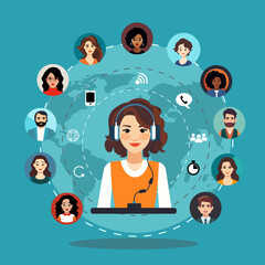 Customer Service illustration concept. Network connection Vector Illustration in flat style