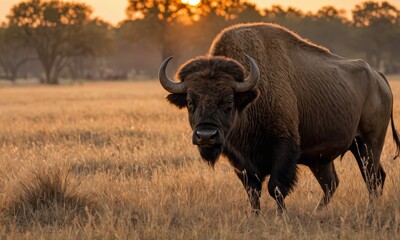 Savannah Sunset Splendor: Buffalo Majesty in the Untamed Wilderness