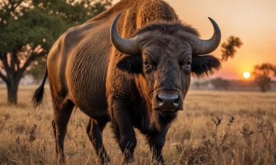 Savannah Sunset Majesty: Close-Up of African Buffalo in Their Untouched Wilderness