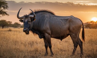 Savannah Sunset Silhouettes: wildebeest Sanctuary Drama in Golden Light
