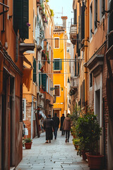 street in the old town. Venice, Venetian street. Old European city. Small village. Italy, France,...