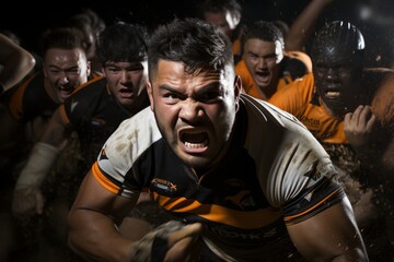 Dynamic action shot. rugby player showing utmost determination in an epic sports photography moment
