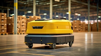 Obraz premium Agile warehouse transport, AGV Automated Guided Vehicle revolutionizing operations.