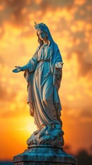 Fototapeta premium Statue of Our lady of grace virgin Mary with Bright Blue Sky