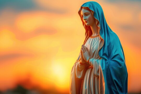 Statue of Our lady of grace virgin Mary with Bright Blue Sky
