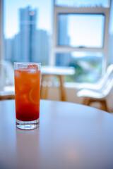 glass of juice on the table