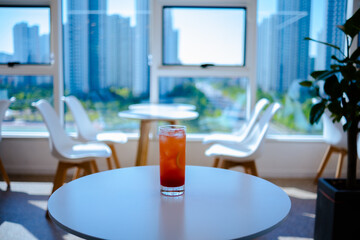 glass of juice on the table
