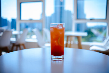 glass of juice on the table