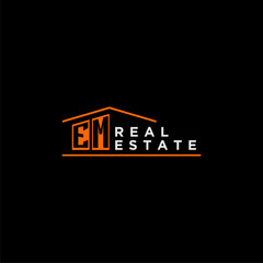 EM letter roof shape logo for real estate with house icon design