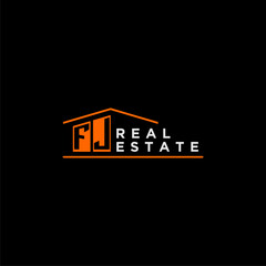 FJ letter roof shape logo for real estate with house icon design