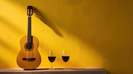 Yellow guitar and yellow wall