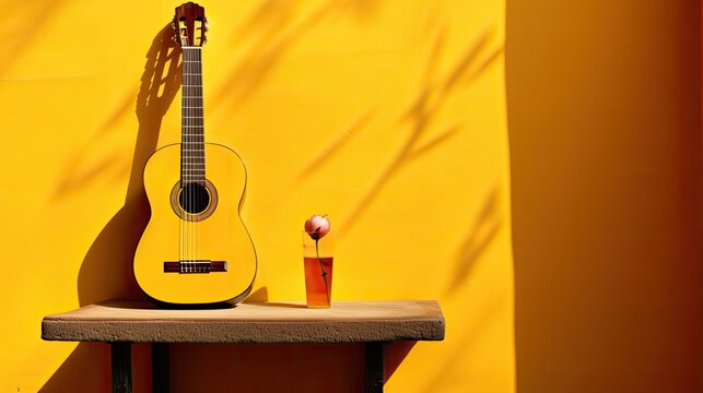 Yellow guitar and yellow wall