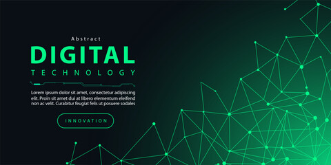 Technology digital futuristic internet network connection black green background, dark abstract cyber information communication, Ai big data science, innovation future tech line illustration vector 3d