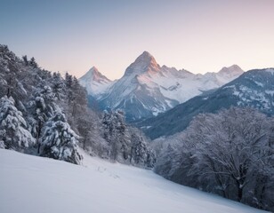 Fototapeta na wymiar a snowy mountainside covered with trees