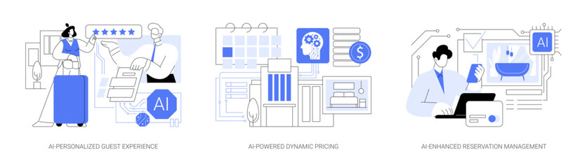 AI in Hospitality management abstract concept vector illustrations.