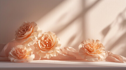 The rose is set against a warm, neutral background, which makes it stand out