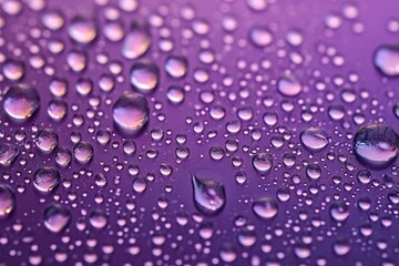 Water drops on a purple surface.