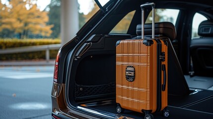 Fototapeta premium Suitcase in the trunk of a car, traveling by vehicle