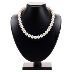 Elegant White Pearl Necklace on Display Stand, Luxury Jewelry