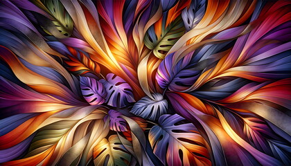 Vibrant glow Monstera tropical foliage pattern illustration design