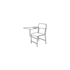 School chair line. Symbol, logo image. School desk and chairs are isolated on white. Chair line art furniture logo design template, interior design furniture.

