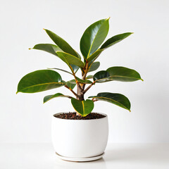 Illustration of potted rubber tree plant white flower pot Ficus elastica isolated white background indoor plants
