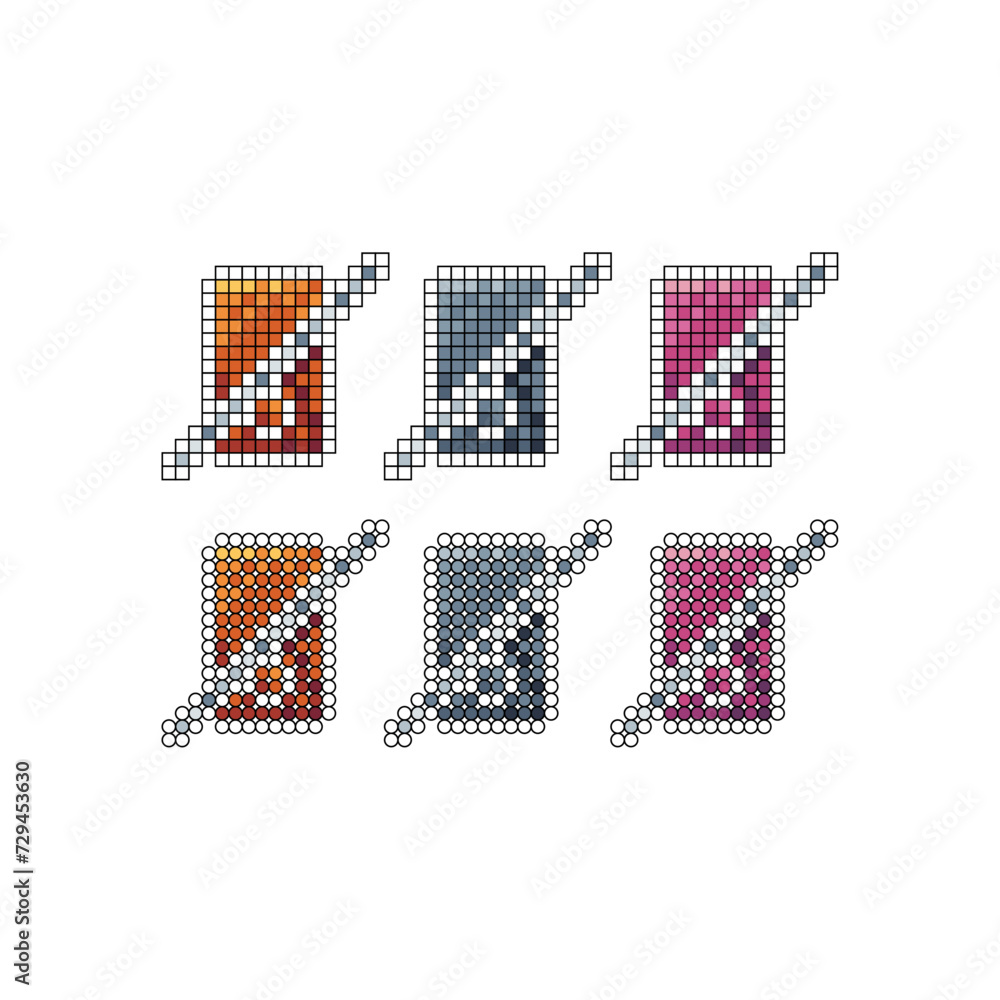 Poster pixel art stroke sets icons of no handphone sign variations in color.restricted phone icon in pixela