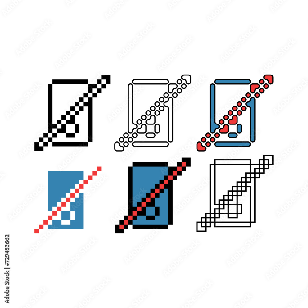 Poster pixel art outline sets icons of no handphone sign variations in color.restricted phone icon in pixel