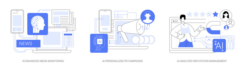 AI in Public Relations abstract concept vector illustrations.