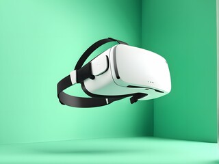 3D virtual reality headset isolated on green background. Vr glasses illustration ready to use. Future technology graphic element.