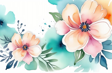 beautiful flowers background, banner, watercolor