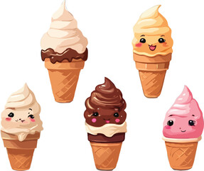 vector set of cone ice cream collection on isolated background