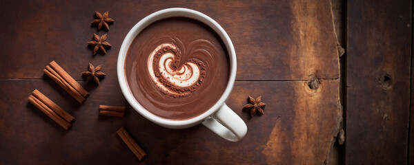 Fototapeta premium A delicious morning beverage featuring a cup of hot coffee infused with rich chocolate flavor