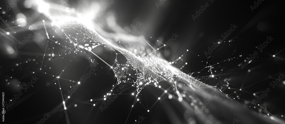 Poster abstract 3d rendering of a computer-generated, black and white background with a new quantum technol