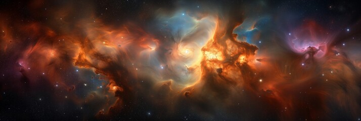 Fototapeta na wymiar Cosmic Majesty: Breathtaking Panoramic View of a Nebula's Heart, a Vibrant Illustration of the Universe's Wonders