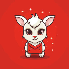 Chibi goat isolated on a red lucky envelope background. Flat logo vector