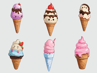 vector set of cone ice cream collection on isolated background