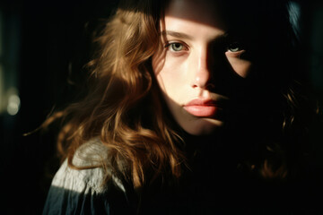 Caucasian Woman Portraying Sadness and Solitude, Close-up Portrait on White Background.
