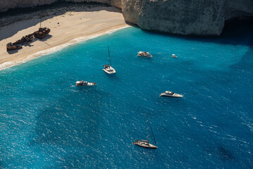 Aerial view of Navagio beach on Zakynthos island, Greece. Shipwreck Beach or Agios Georgios. is...