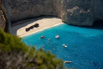Aerial view of Navagio beach on Zakynthos island, Greece. Shipwreck Beach or Agios Georgios. is...