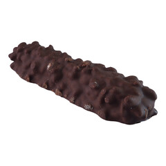 Chocolate bar stuffed with rice puff, crispy wafer and caramel isolated transparent