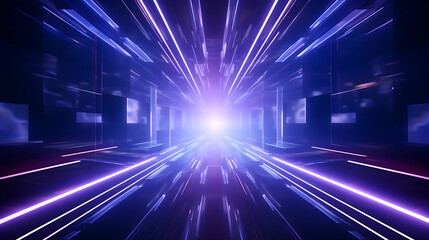 Fototapeta na wymiar Neon hyperloop background in space travel futuristic warp teleport light effect,, Space Travel Background with Warp Teleport Effect 